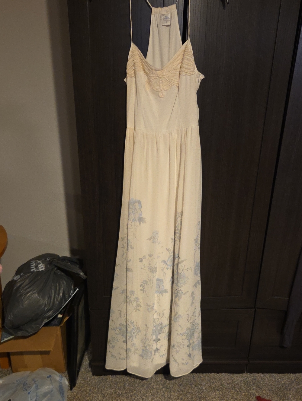 LC Lauren Conrad Cream Maxi Dress with Light Blue Floral Print